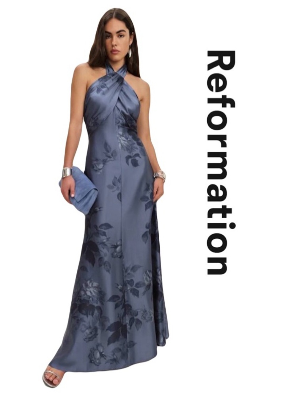 🦋 Reformation Veria Silk Dress in Blue Trieste Border Sz 6 MSRP $448